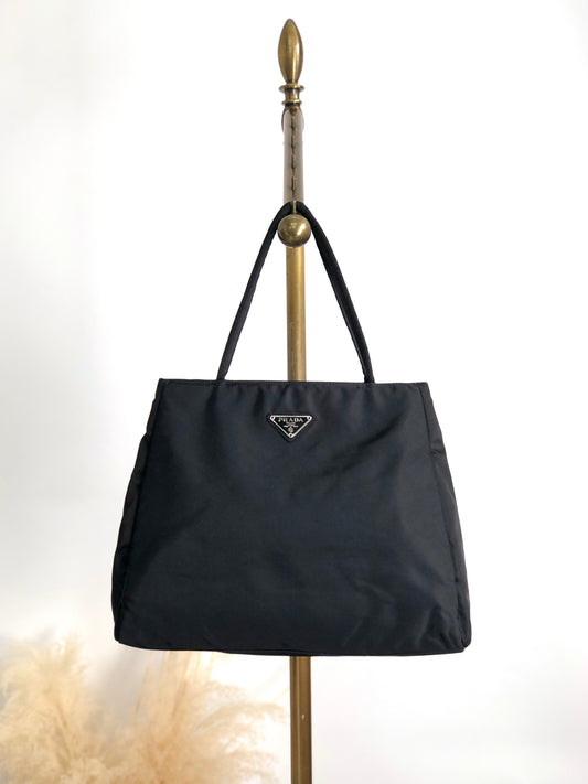 PRADA Triangle Logo Handbag Black Vintage kkmacr