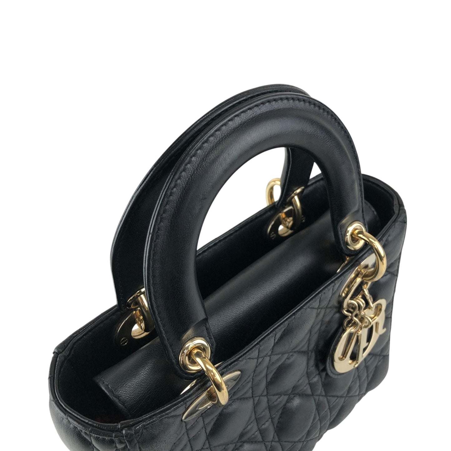 Christian Dior Lady Dior Cannage Logo Charm Handbag Black Vintage 885e65