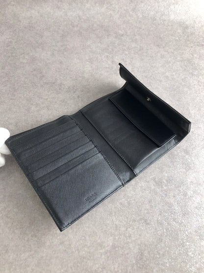 PRADA Triangle Logo Folded Wallet Black Vintage s2heh6