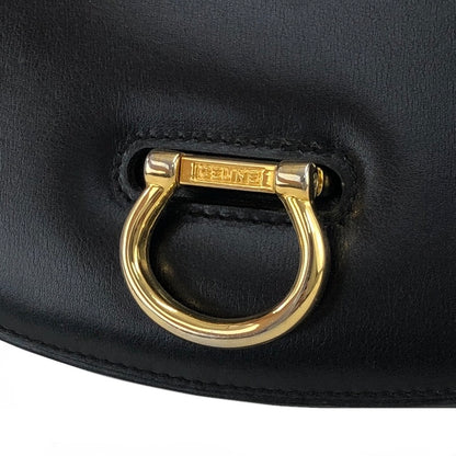 CELINE Gancini Leather Round Crossbody Shoulder bag Black Vintage 5ec6bk