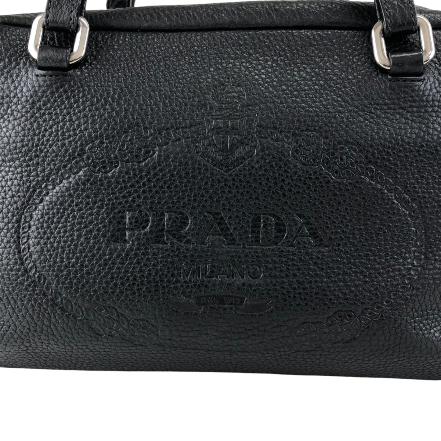 PRADA Logo Embossed Small Boston bag Handbag Black Vintage 2nb76v