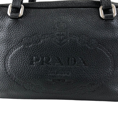 PRADA Logo Embossed Small Boston bag Handbag Black Vintage 2nb76v