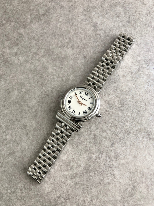 Salvatore Ferragamo Logo Quartz Watch Silver SFMV00322 Vintage pdubvx