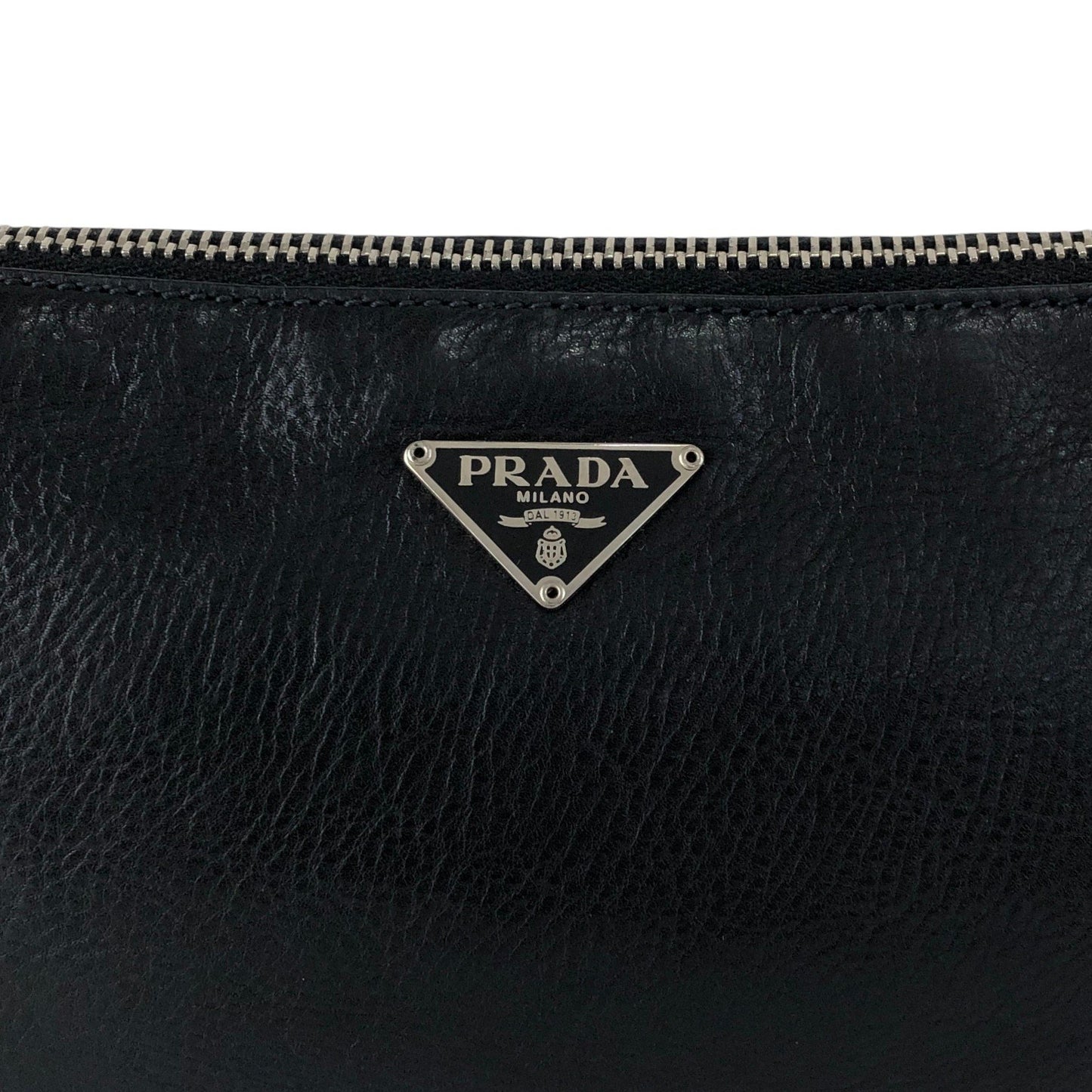 PRADA Triangle Logo Chain Handle Shoulder bag Hobobag Black Vintage zft4vr