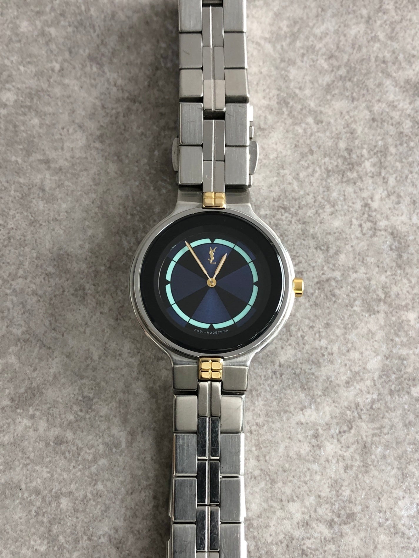 Yves Saint Laurent YSL Logo Watch Silver×Blue 5421-H13855Y Vintage r2mjrn
