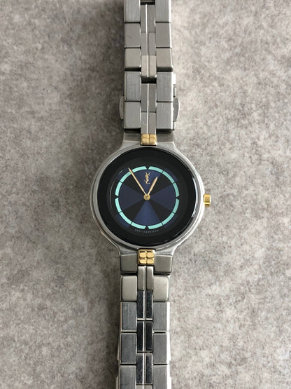 Yves Saint Laurent YSL Logo Watch Silver×Blue 5421-H13855Y Vintage r2mjrn