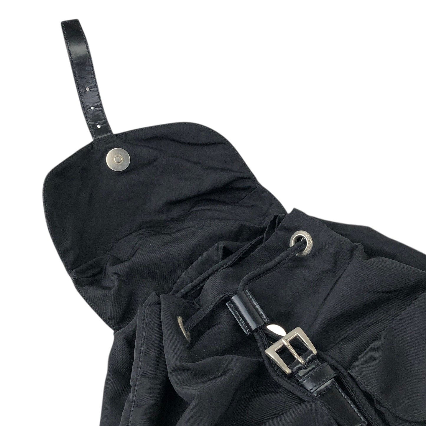 PRADA Tessuto Triangle Logo Double Pocket Backpack Black Vintage wu63sv