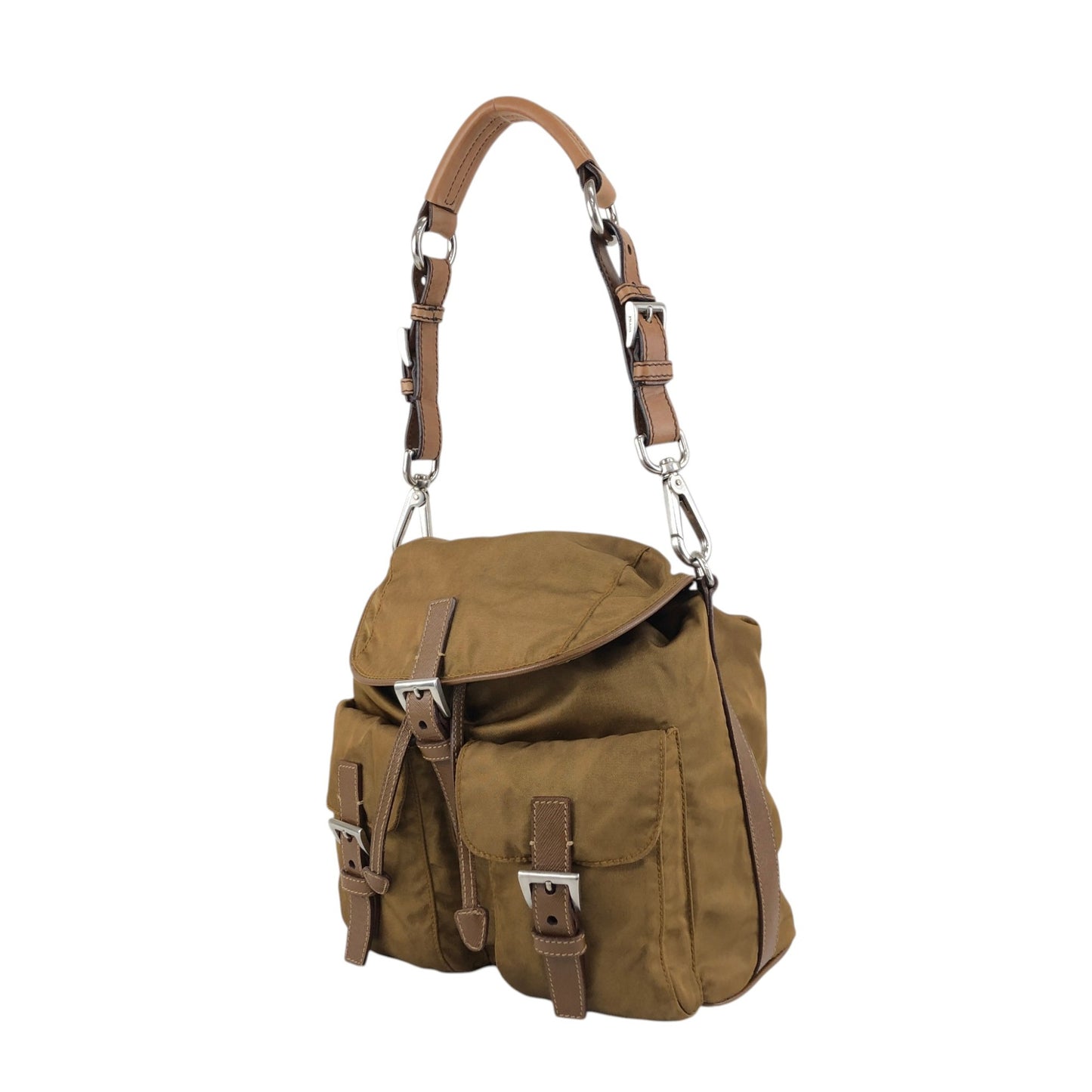 PRADA Tessuto Triangle Logo Double Pocket Handbag Shoulder bag Beige Vintage cgzz8n