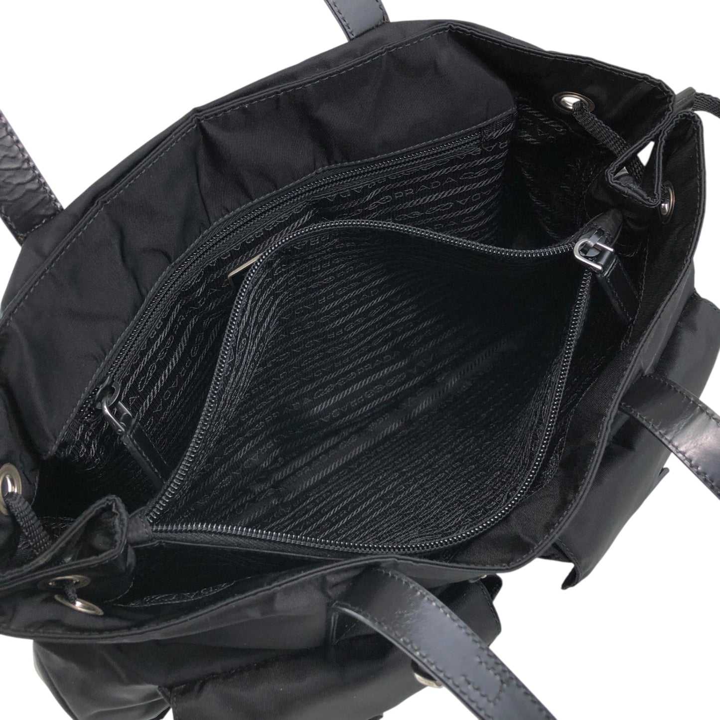 PRADA Tessuto Triangle logo Double Pocket Totebag Black Vintage xrhmgf