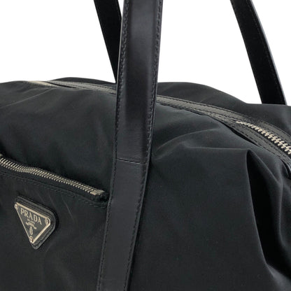 PRADA Tessuto Triangle Logo Small Boston bag Handbag Black Vintage kg2zxs