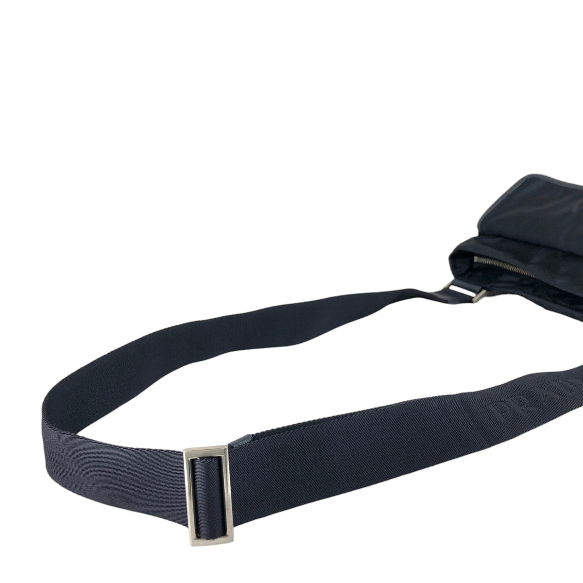 PRADA Logo Front Buckle Shoulder bag Navy Vintage eiigp4
