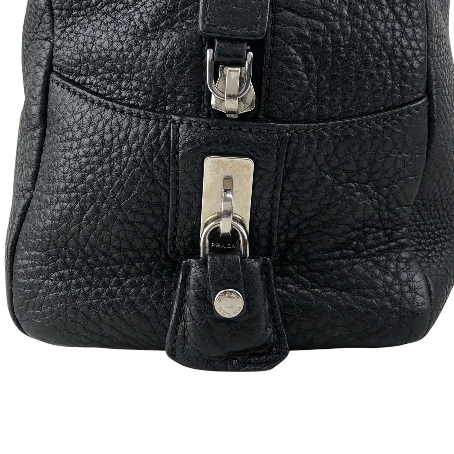 PRADA Logo Embossed Small Boston bag Handbag Black Vintage 2nb76v