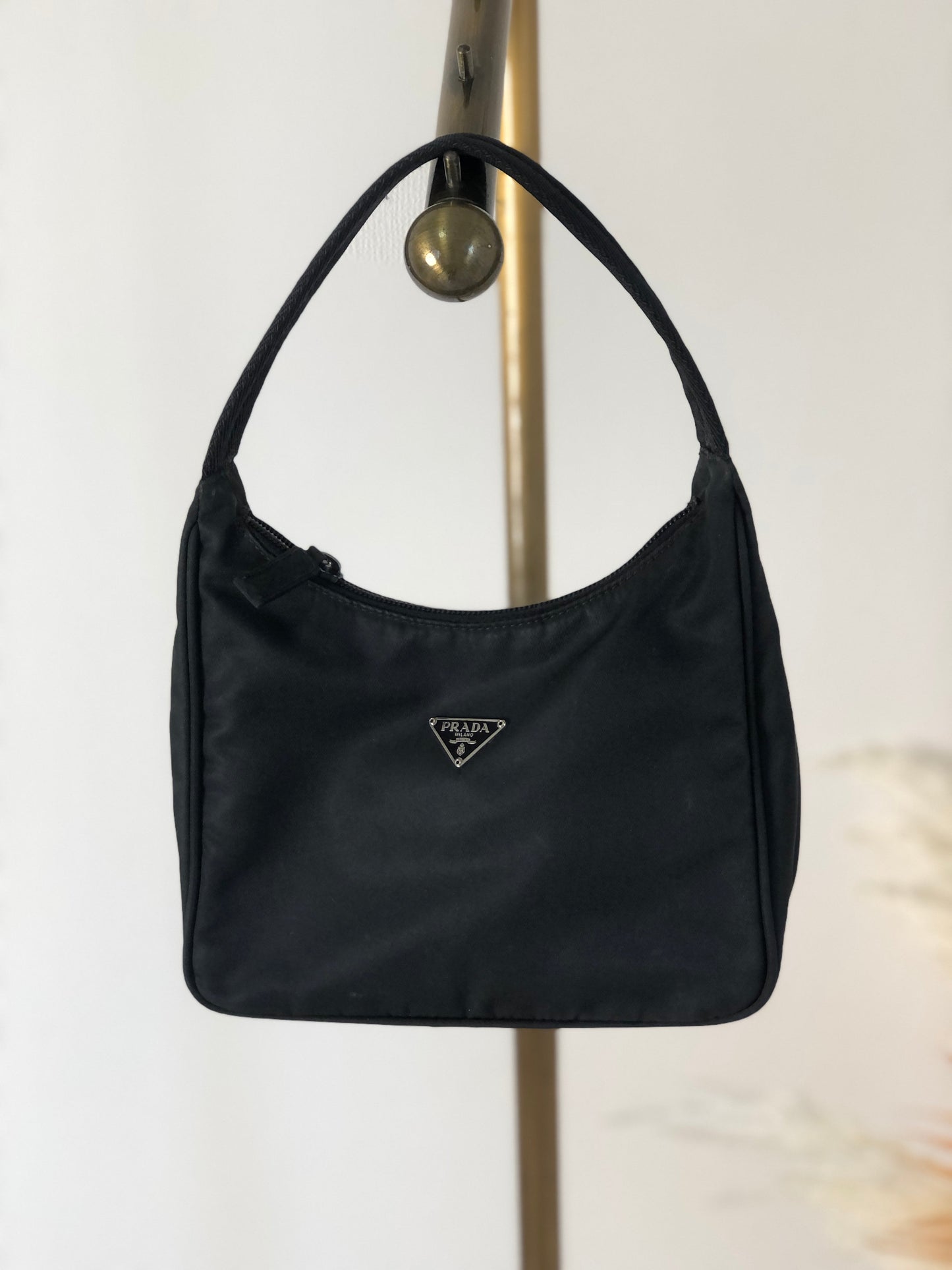 PRADA Triangle Logo Nylon Small Handbag Black Vintage msanyx