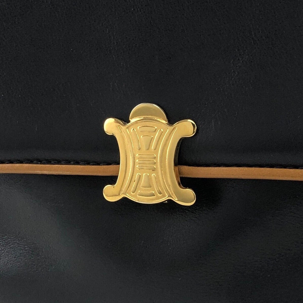 CELINE Triomphe Piping Shoulder bag Black×Brown Vintage 5hc7wn