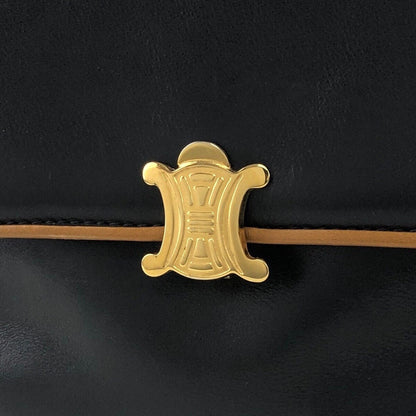 CELINE Triomphe Piping Shoulder bag Black×Brown Vintage 5hc7wn