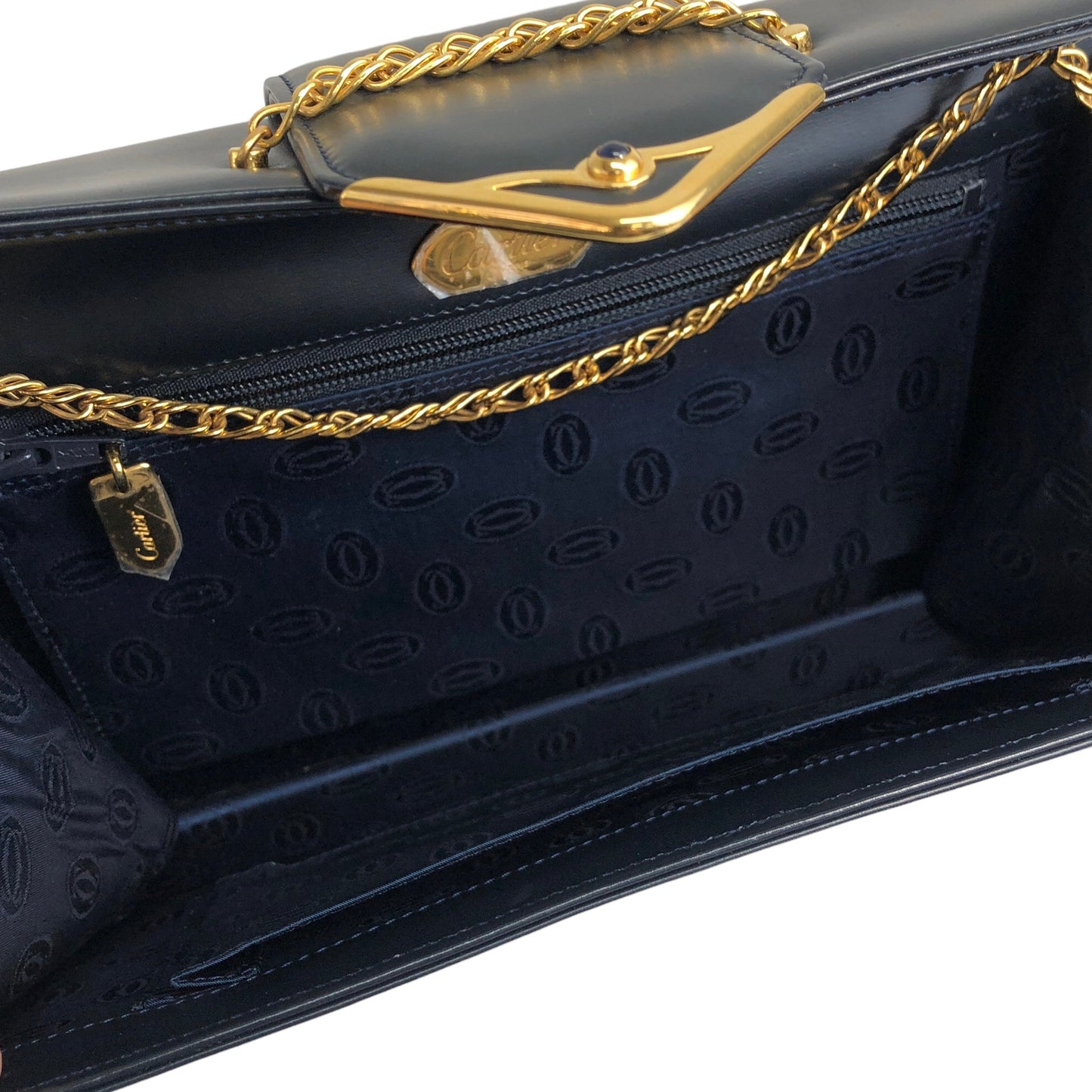 Cartier Leather Chain Shoulder bag Navy Vintage p4nrjw