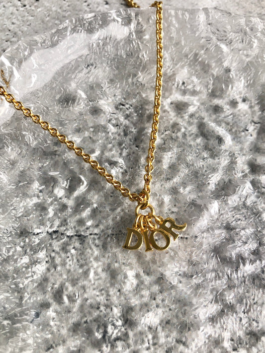 Christian Dior Logo Motif Necklace Gold Vintage vbenc6