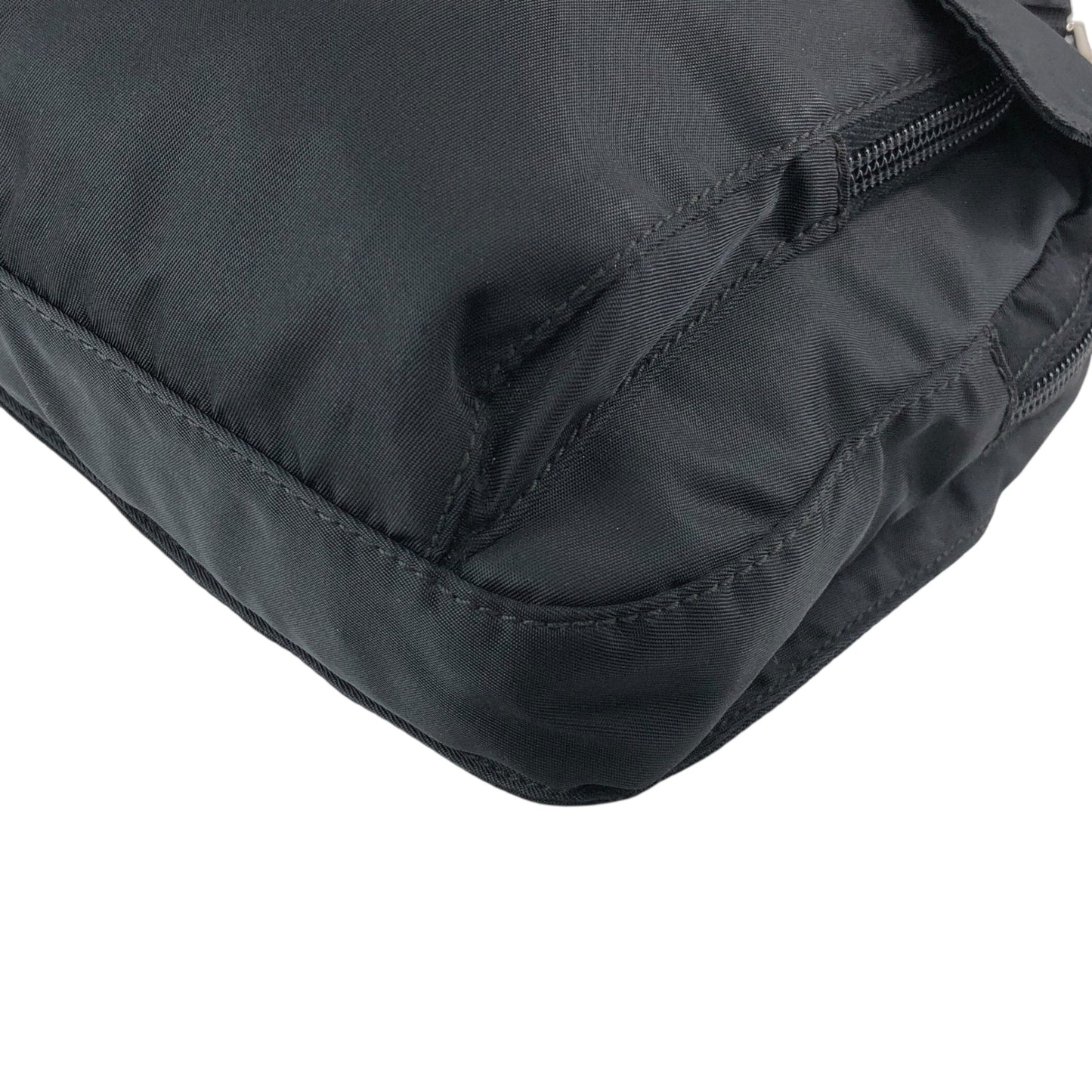 PRADA Tessuto Triangle Logo Front Buckle Shoulder bag Black Vintage mkij8a