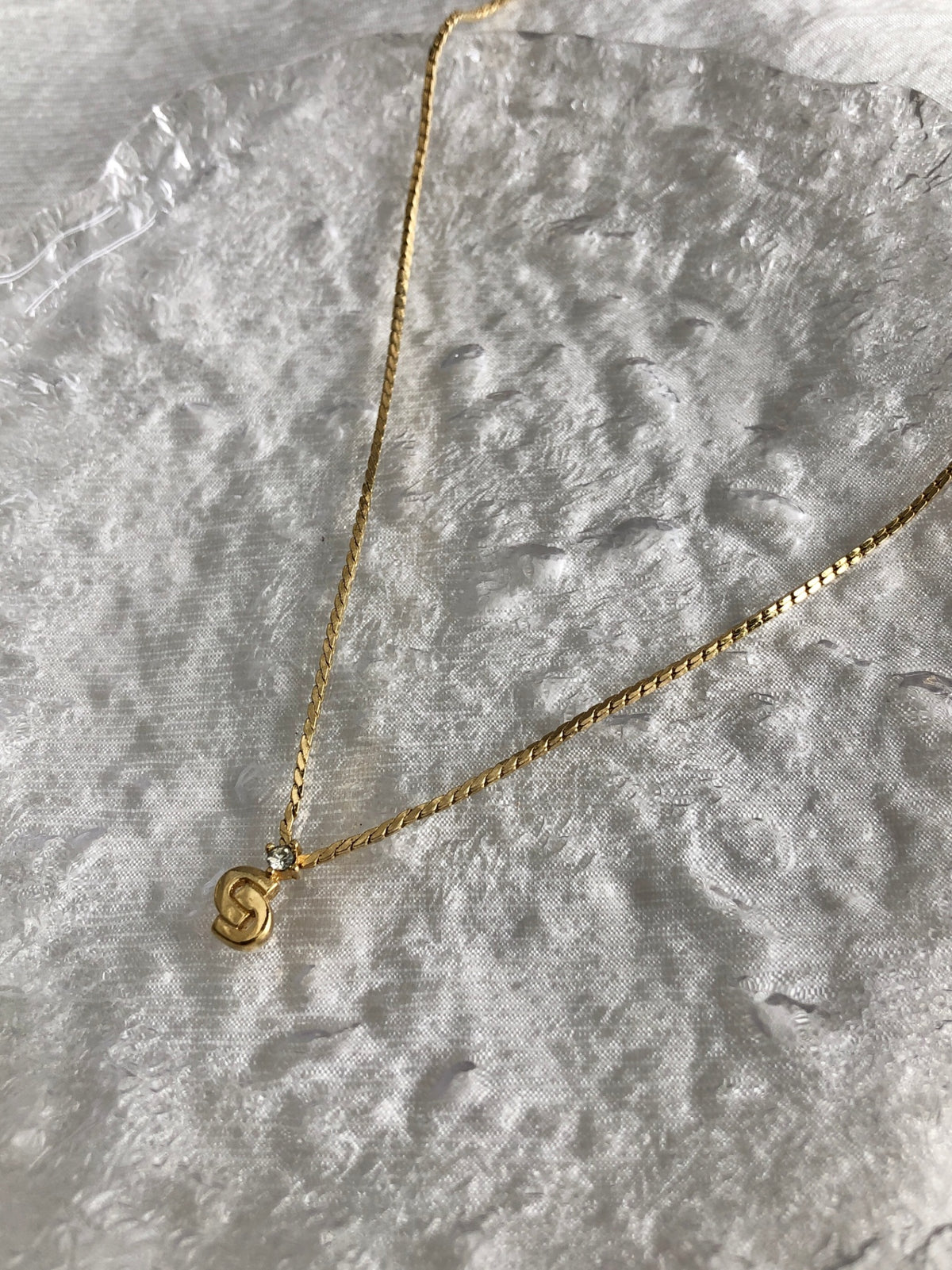 Christian Dior CD Logo Rhinestone Necklace Silver Vintage t77eyn