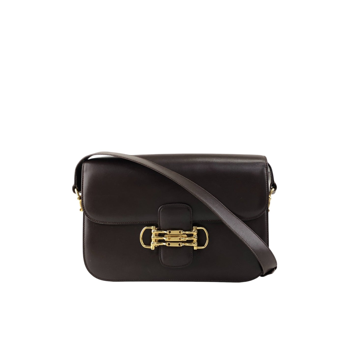 CELINE Horse Bit Flap Shoulder bag Brown Vintage 7atjbx