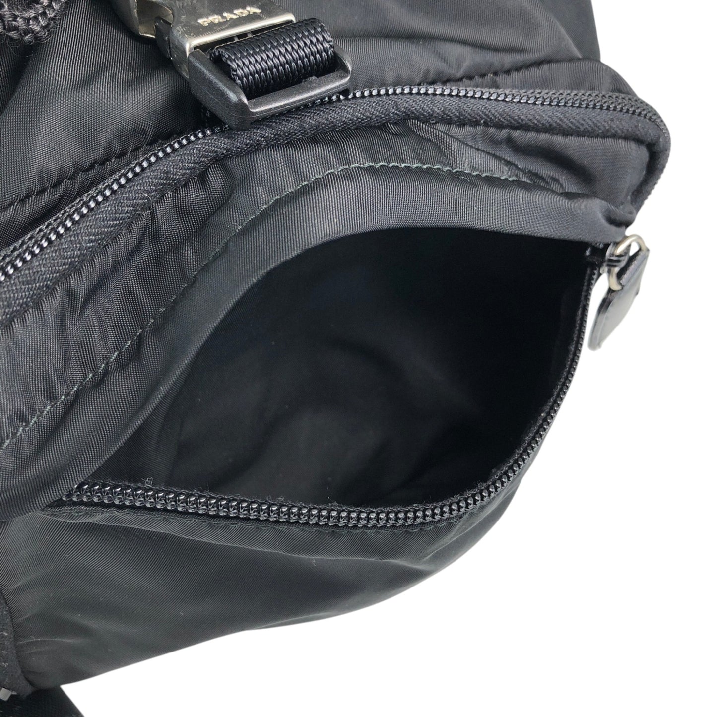 PRADA Tessuto Triangle Logo Front Buckle Backpack Black Vintage jmakxv