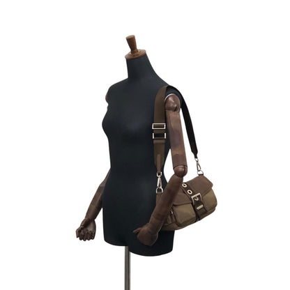PRADA Tessuto Triangle Logo Belt Motif Shoulder bag Brown Vintage s7iz35