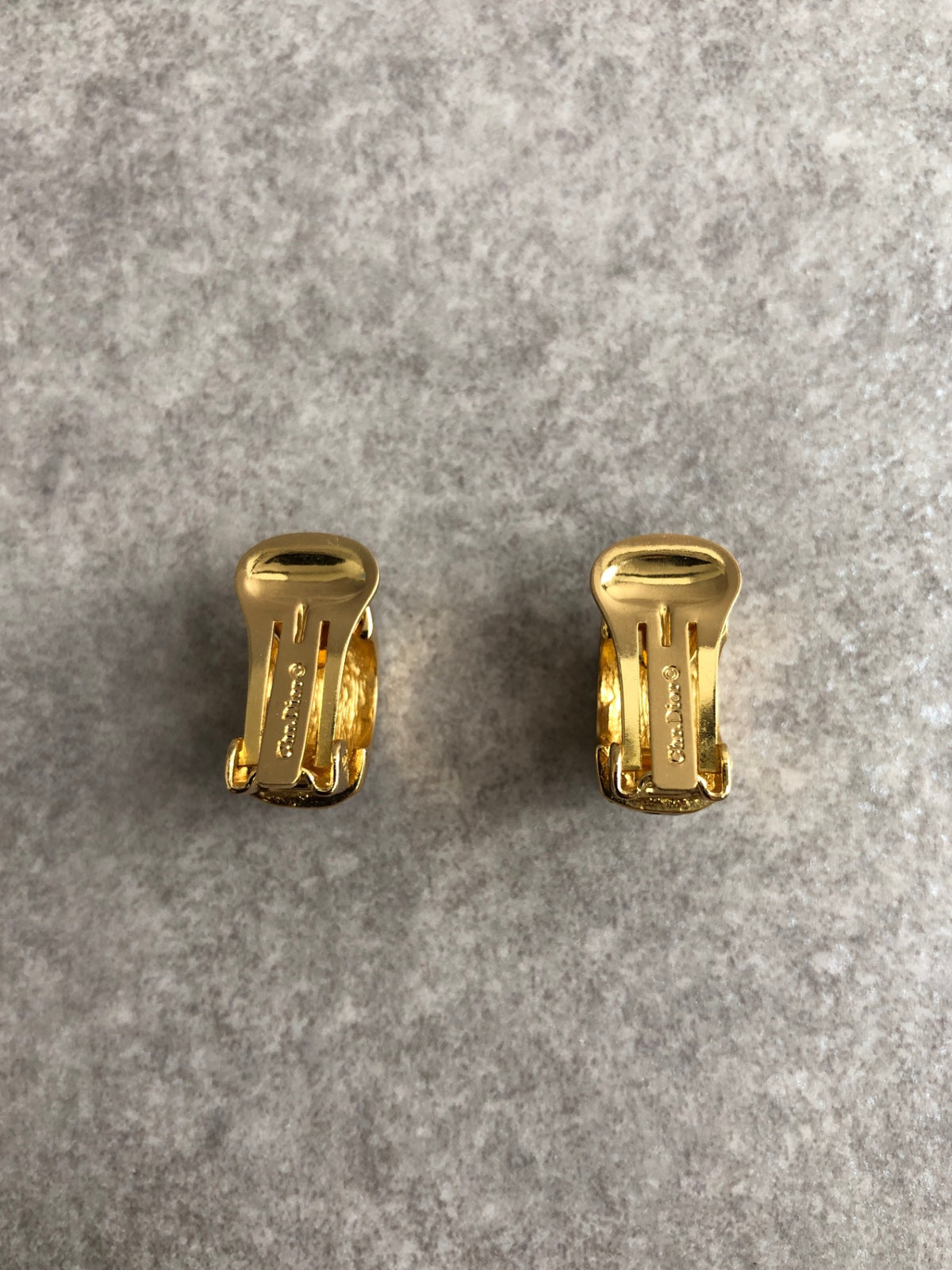Christian Dior Rhinestone Earrings Gold×Black Vintage puchn3