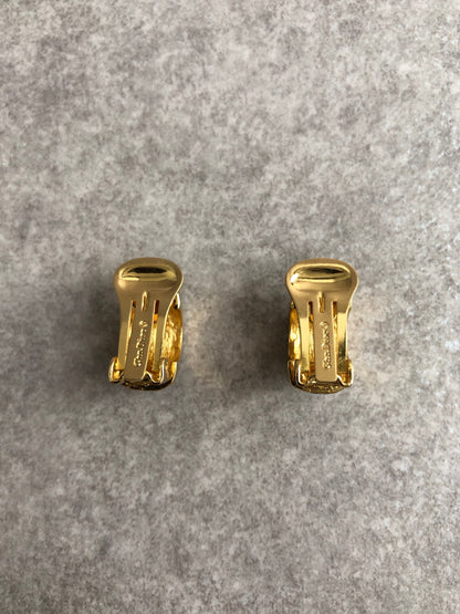 Christian Dior Rhinestone Earrings Gold×Black Vintage puchn3