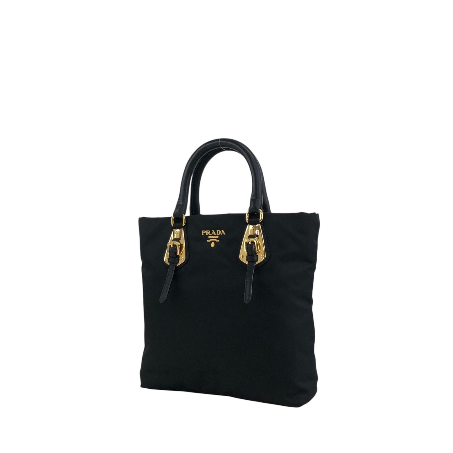 PRADA Logo Front Buckle Handbag Black Vintage rm4ygr