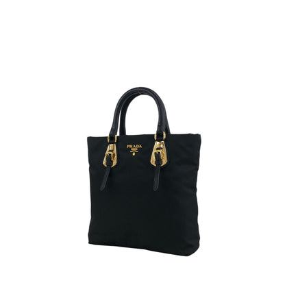 PRADA Logo Front Buckle Handbag Black Vintage rm4ygr