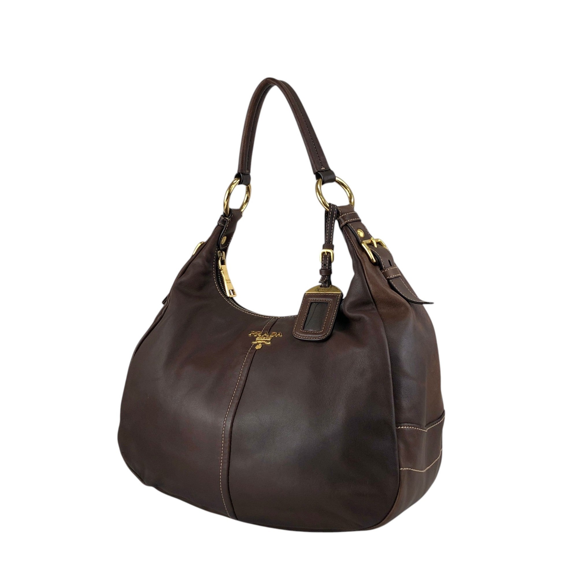 PRADA Logo Handbag Hobobag Brown Vintage c7p34v – VintageShop solo PRADA Logo Handbag Hobobag Brown Vintage c7p34v – VintageShop solo