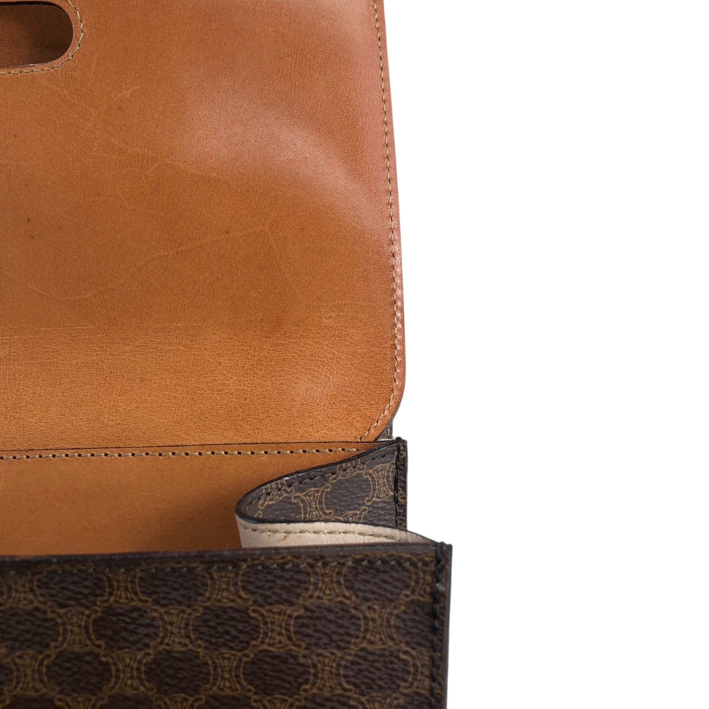 CELINE Macadam Horse Bit Double Flap Top Handle Handbag Brown Vintage 6caaii