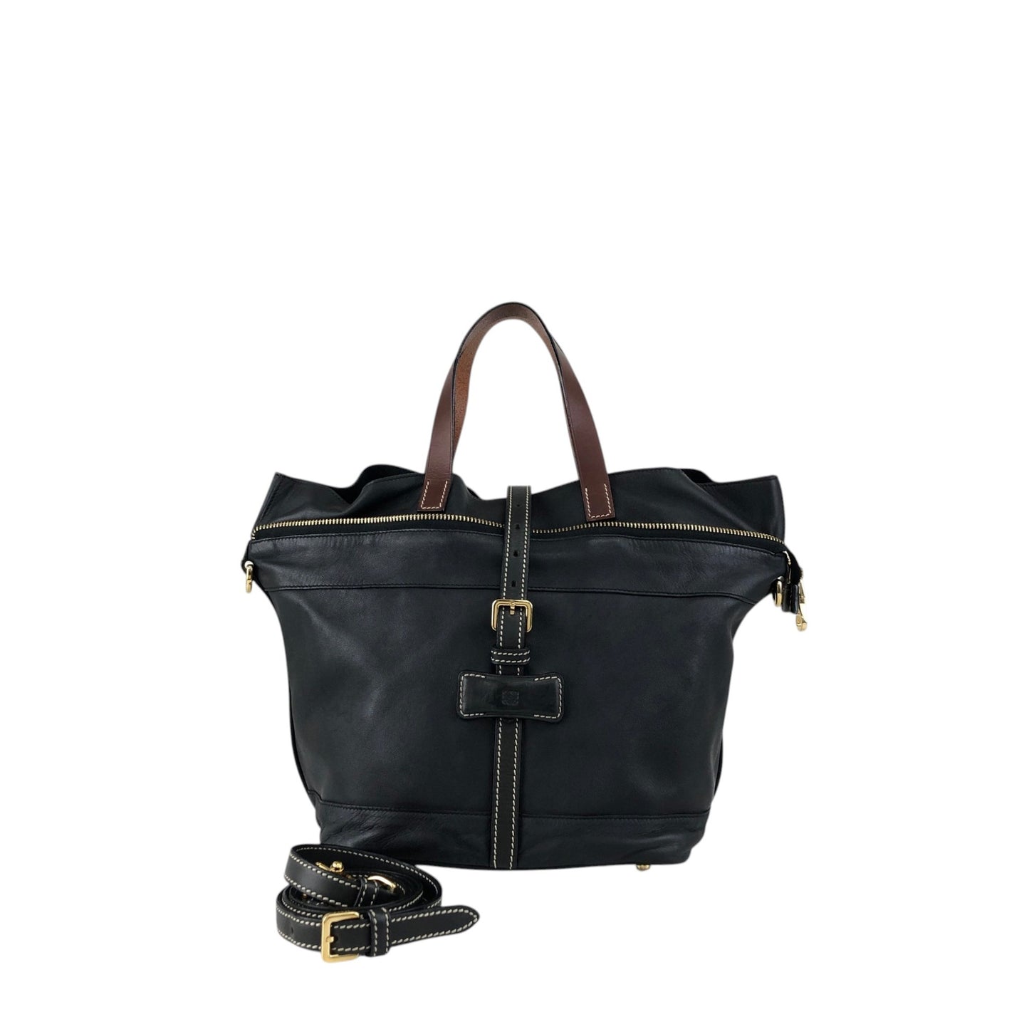 LOEWE Logo Front Buckle Two-way Handbag Shoulder bag Black Vintage pszdm6