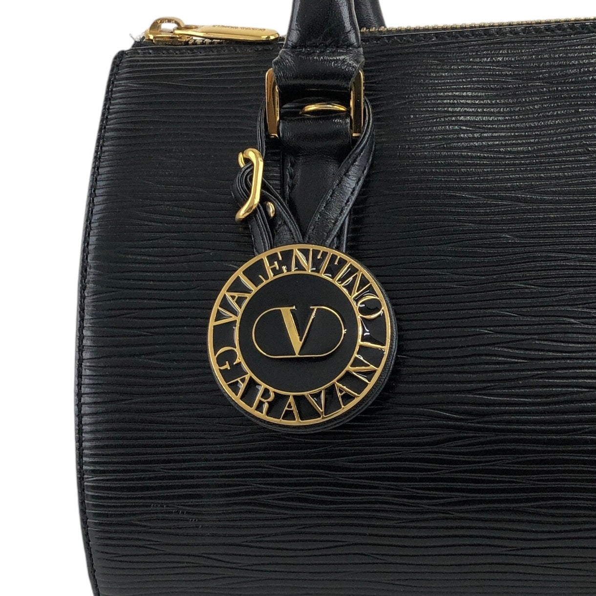 VALENTINO GARAVANI Logo Handbag Boston bag Black Vintage t3bnb7