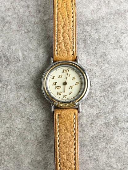 HERMES Logo Quartz Watch Camel Vintage tfub3s