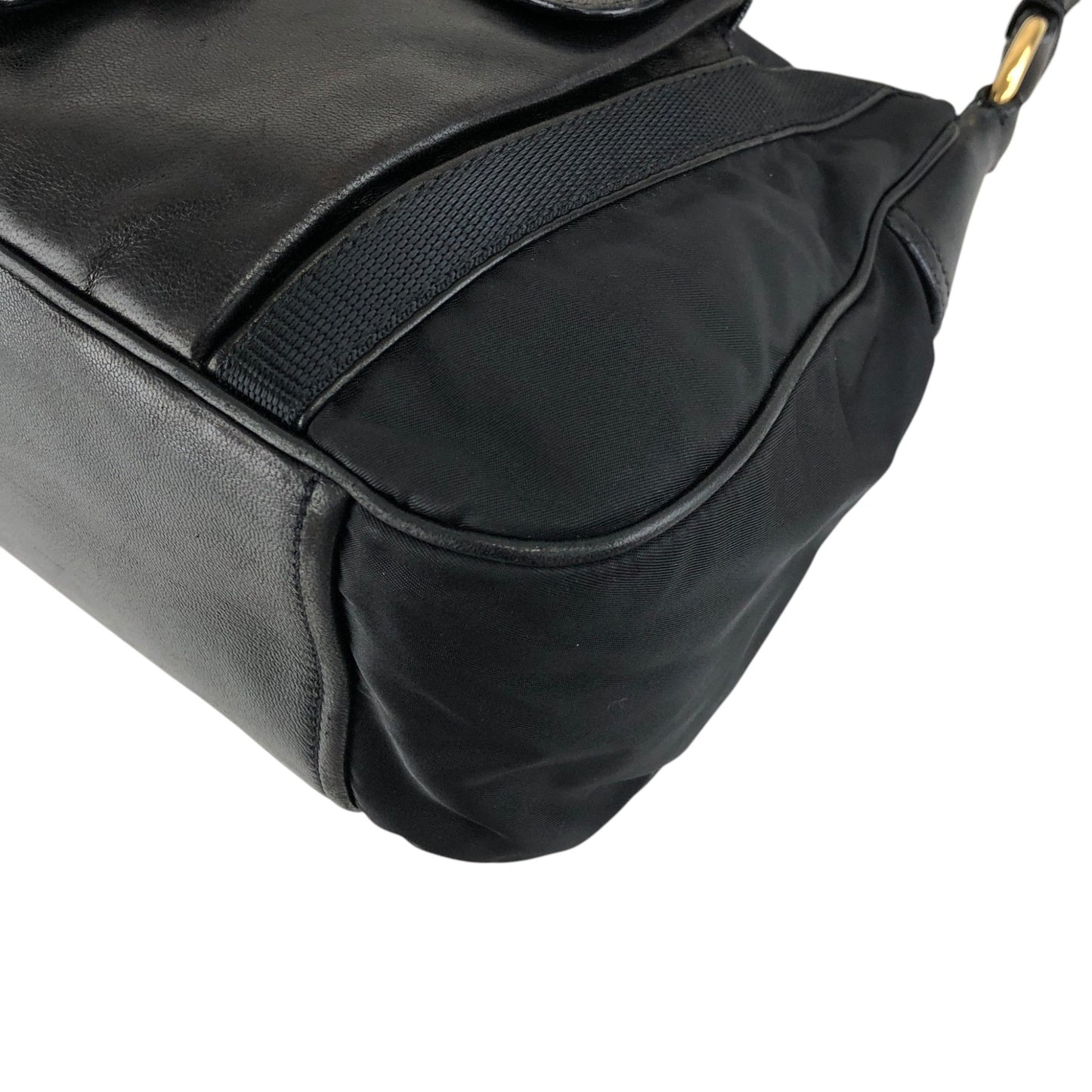 PRADA Triangle Logo Front Buckle Shoulder bag Hobobag Black Vintage kmr53p