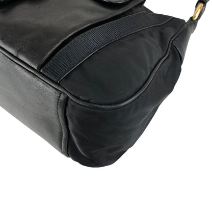 PRADA Triangle Logo Front Buckle Shoulder bag Hobobag Black Vintage kmr53p