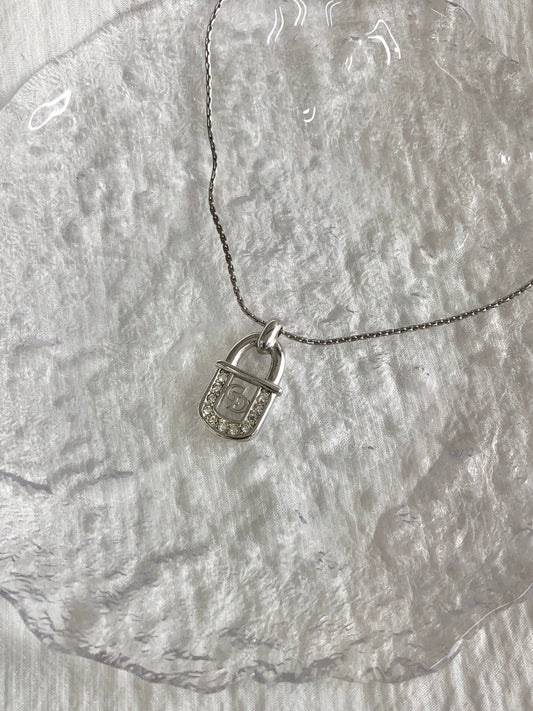 Christian Dior CD Logo Padlock Necklace Silver Vintage 2trziz