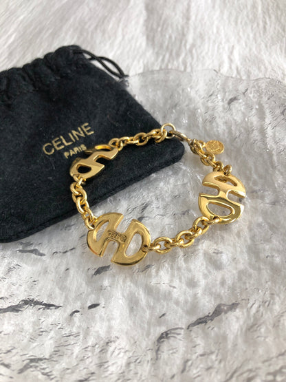 CELINE Horse Bit Bracelet Gold Vintage 2h688g