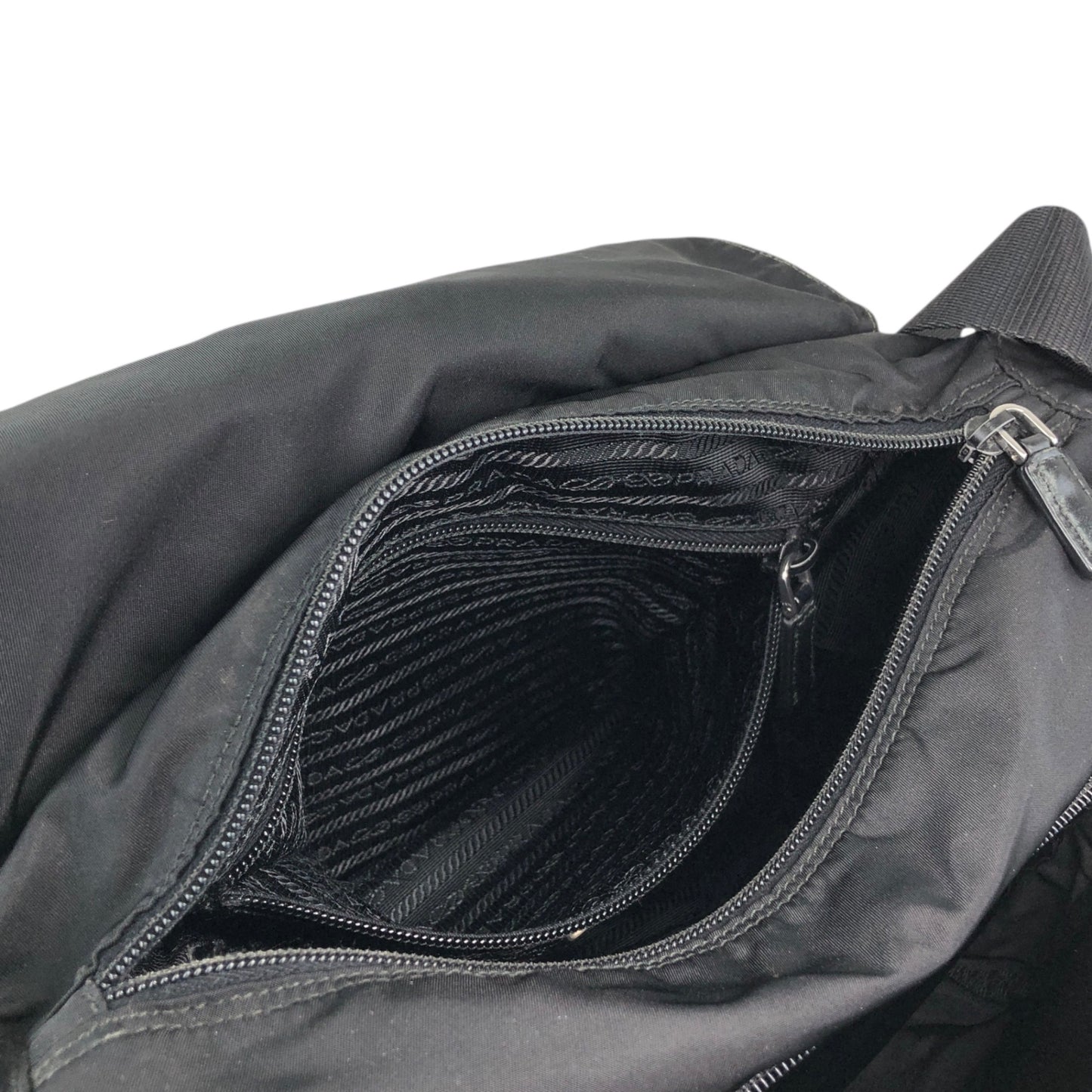 PRADA Tessueto Triangle Logo Shoulder bag Black Vintag vii5a2