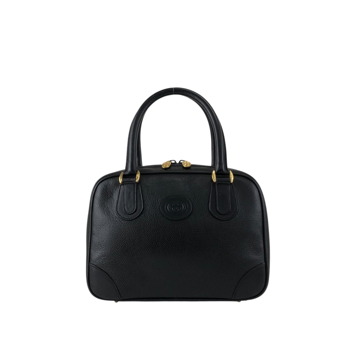 GUCCI Logo Embossed Handbag Black Vintage anpyxi