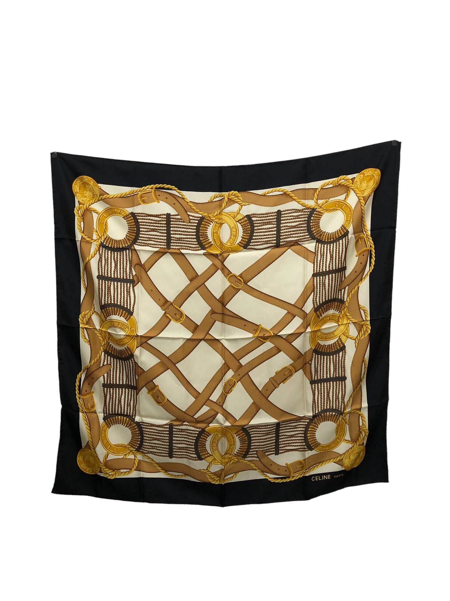 CELINE Silk  Scarf White×Black Vintage 8h2tdm