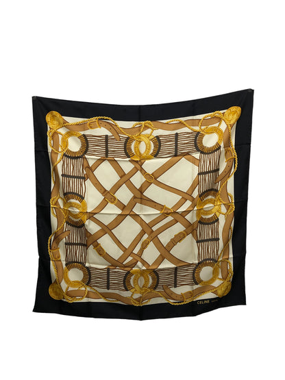 CELINE Silk  Scarf White×Black Vintage 8h2tdm