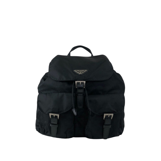 PRADA Tessuto Triangle Logo Front Buckle Backpack Black Vintage rfyw7n
