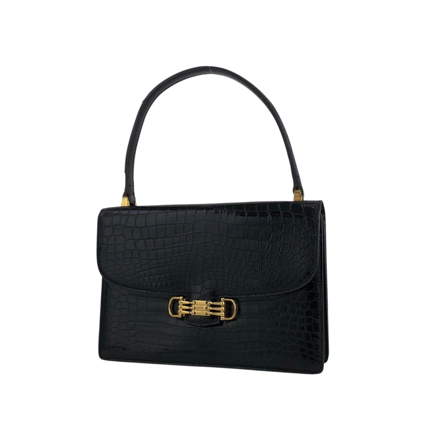 CELINE Horse Bit Handbag Black Vintage 4mkifm