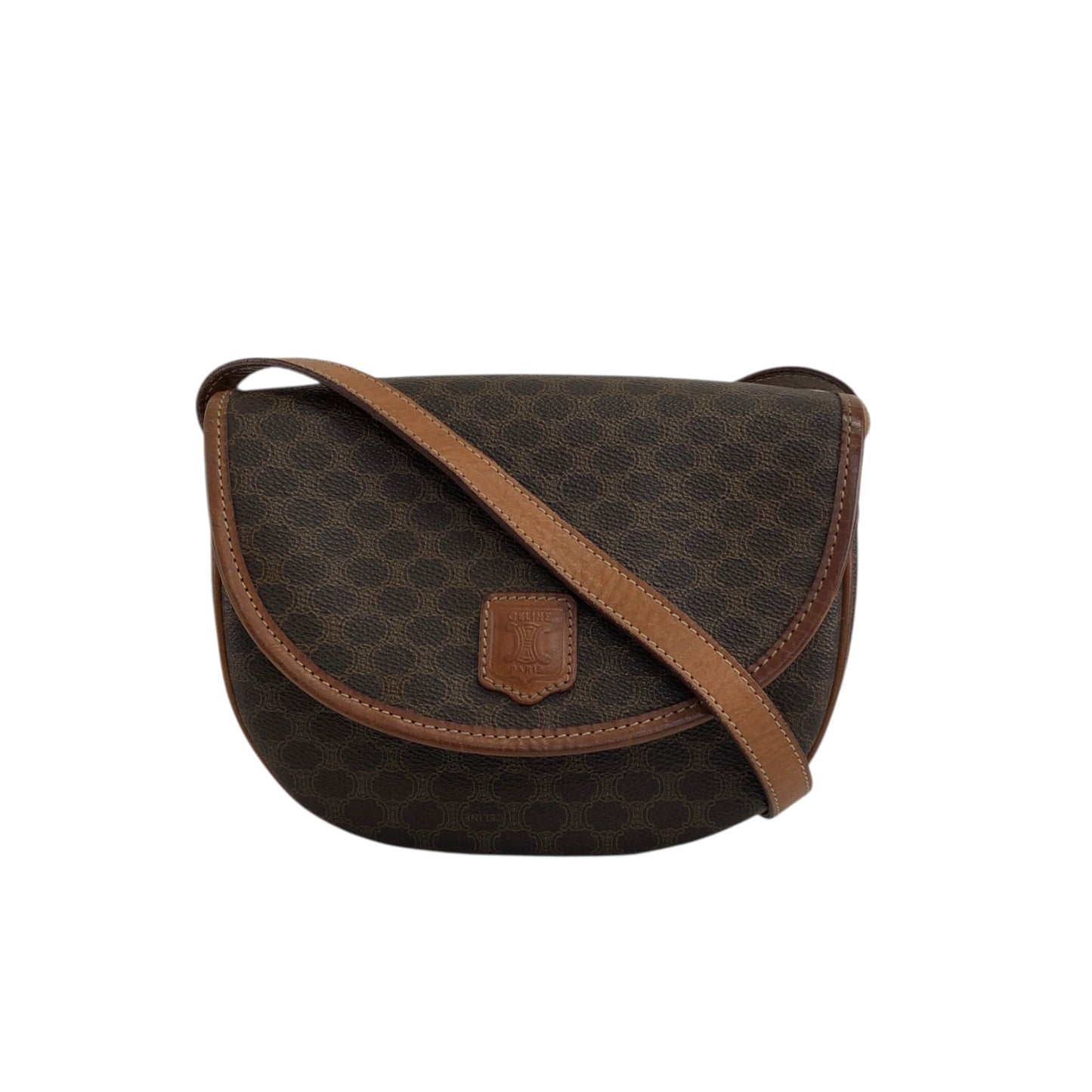 CELINE Macadam Blason Round Shoulder bag Brown Vintage afajii