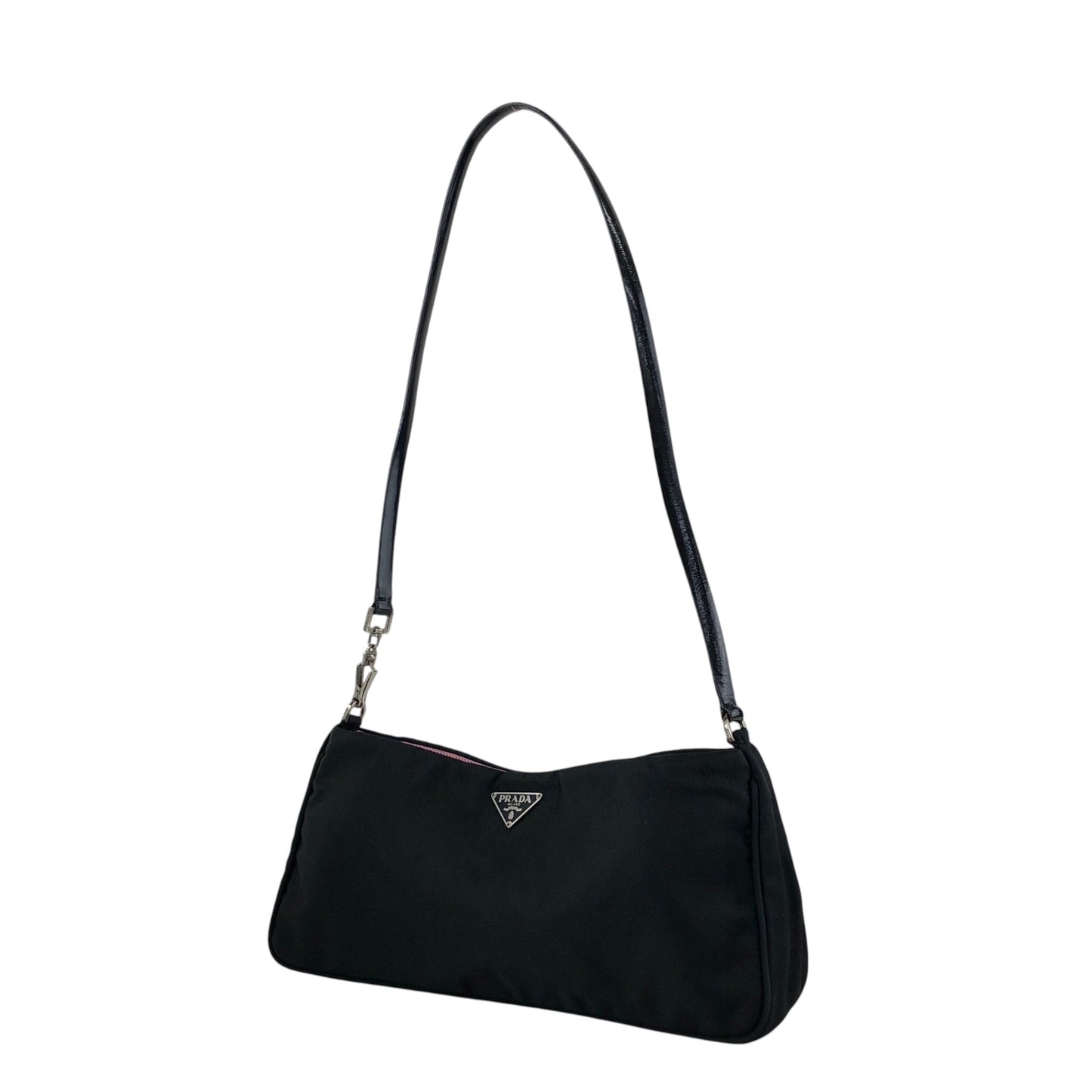 PRADA Tessuto Triangle Logo Shoulder bag Black Vintage 3nedhc