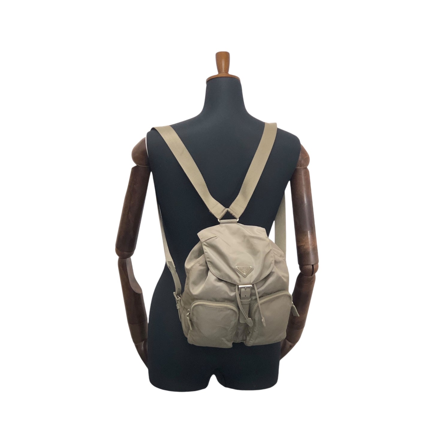 PRADA Triangle Logo Double Pocket Backpack Khaki Vintage ufdafe