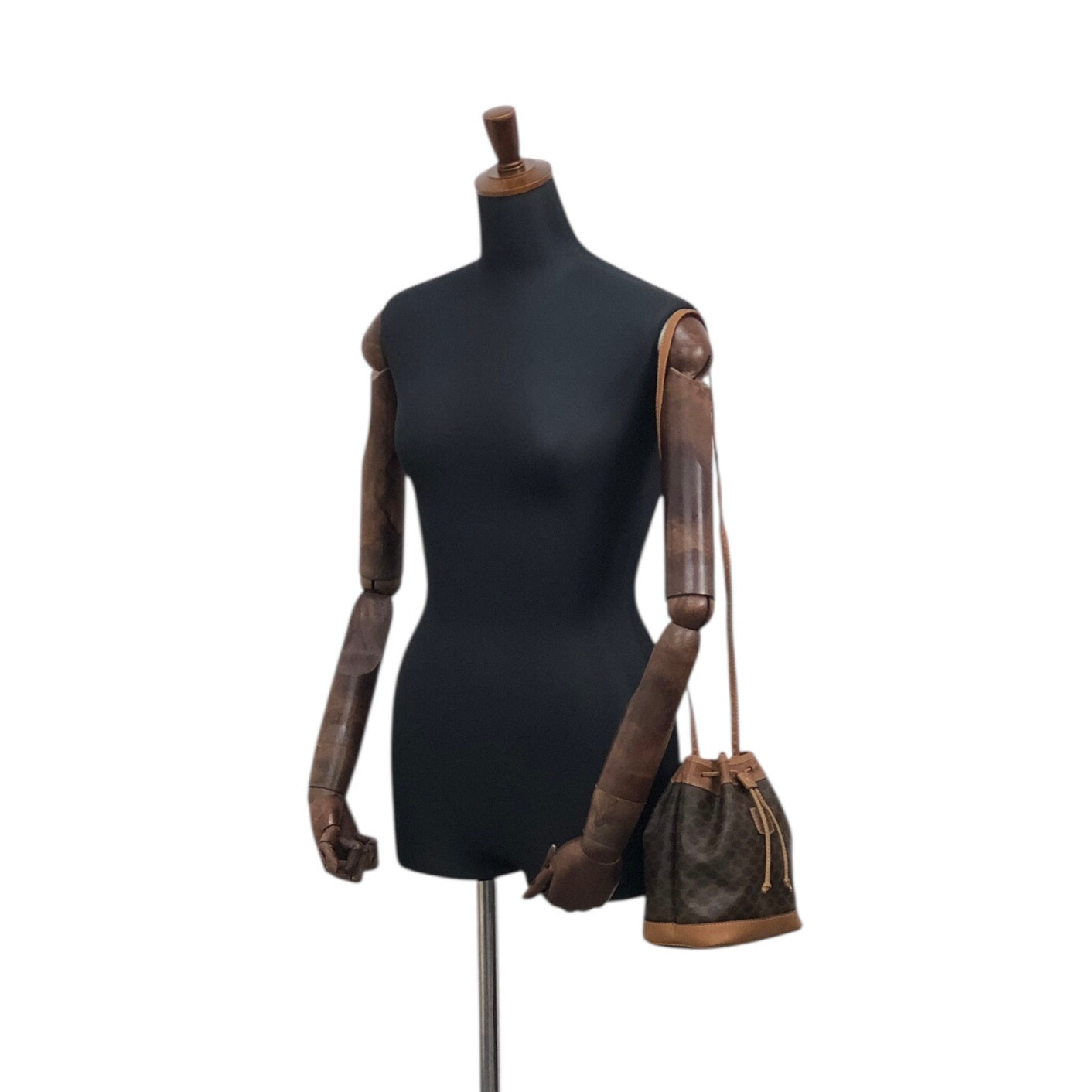 CELINE Macadam Blason Drawstring Shoulder bag Brown Vintage wt5bvk
