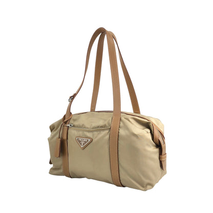 PRADA Tessuto Triangle Logo Small Boston bag Handbag Beige Vintage ib6juf